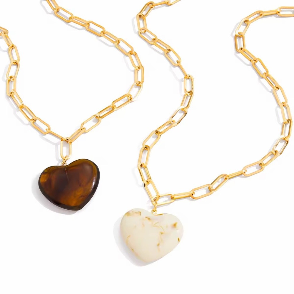 Resin Puffy Heart Paperclip Necklace